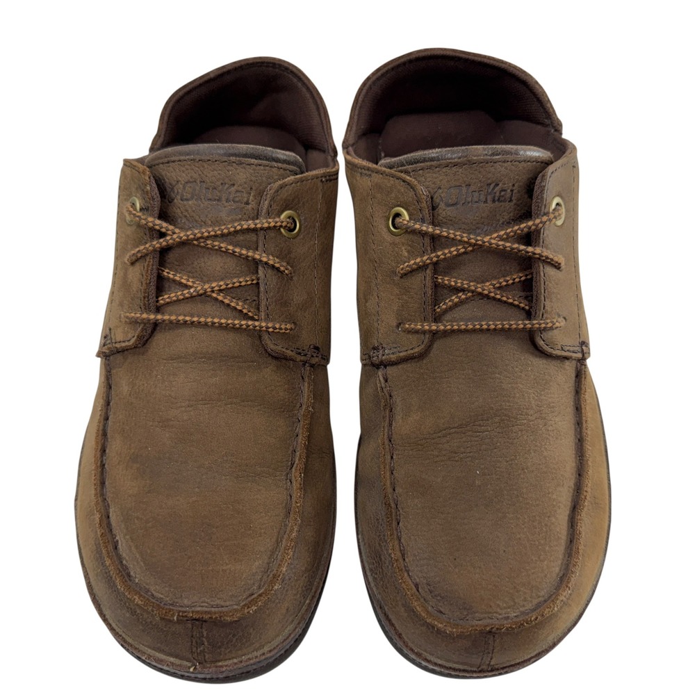 OluKai Hamakua Poko Lace Up‎ Shoes Men 10 Convertible Slip On Heel Brown Leather - Picture 2 of 12